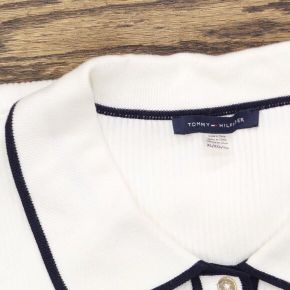 NWT Tommy Hilfiger Rib Knit Sleeveless Polo Shirt Ivory White / Midnight XL - Picture 7 of 8